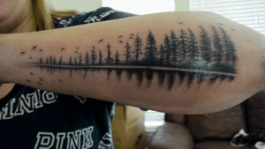 Piece I did for her hometown that burned in the California fires. #trees #lake #blackandgrey #tattoo #tattooartist #ink #inked #houstontattooartist #conroetattooartist #houston #conroe #ericsquires #ericsquirestattoos #forearm #forearmtattoo 