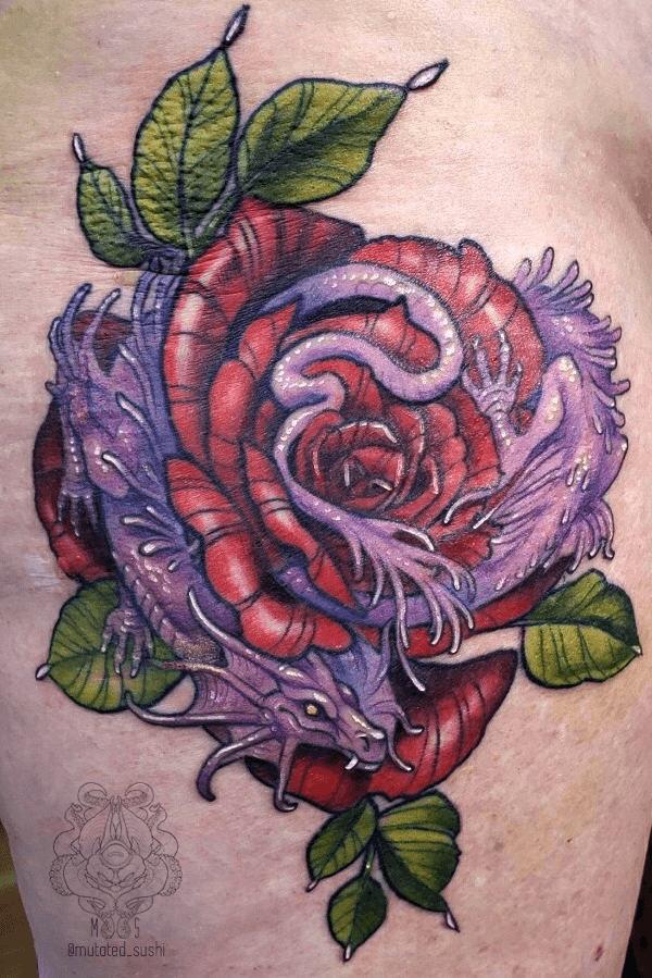 Dragon Tattoo With Rose On Shoulder HD Png Download  vhv