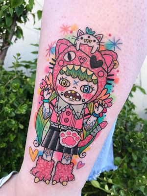 Cute tattoo by Mika Baby #MikaBaby #cutetattoos #cute #sweet #tattoosforgirls #tattoosforwomen #tattooideas #cooltattoos #love #kitty #cat #pawprint #hearts #tattooedtattoo #funny #leg #Color