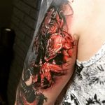 "Carnage" sneaks behind Venom. The 3rd character of Marvel Universe we have added to Alex's movie-sleeve. To be continued... ▪ #тату #карнаж #trigram #tattoo #carnage #inkedsense #tattooist #кольщик 