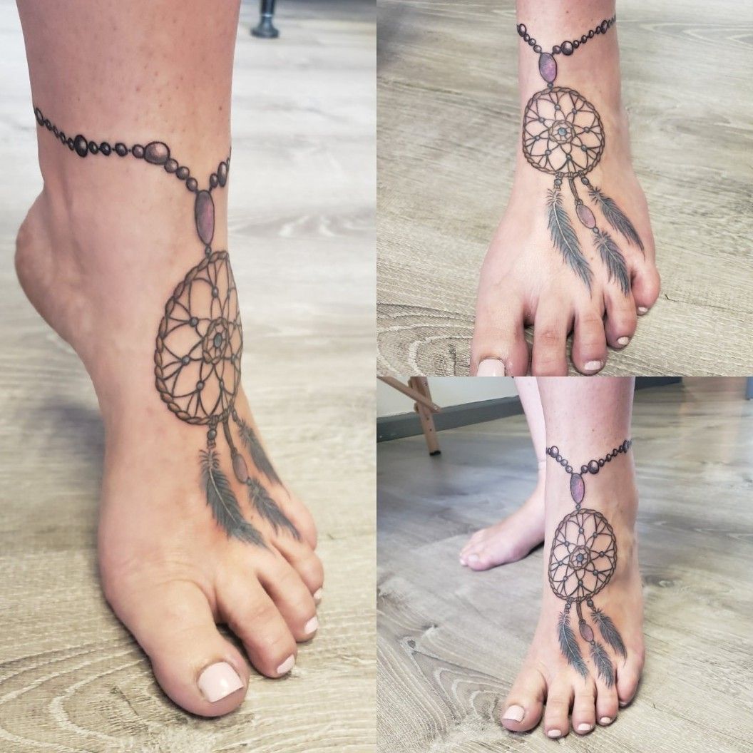 Dreamcatcher tattoo on the ankle