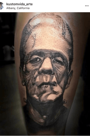 Real fun frankenstein #blackandgrey #frankenstein #classic #portrait #tatted #tattooartist #largescale #horror 