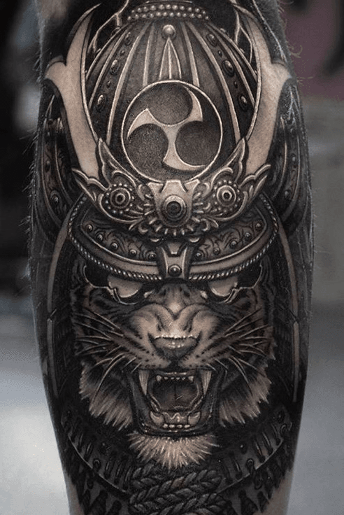 Premium Vector  Angry samurai tiger illustration logo black and white hand  drawn illustration