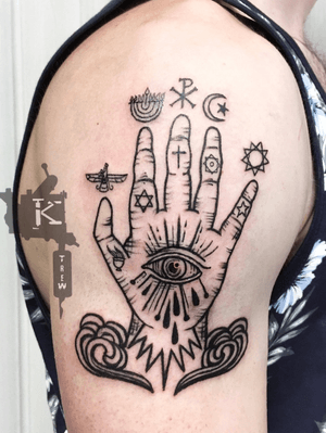By Kirstie Trew • KTREW Tattoo • Birmingham, UK 🇬🇧 #symbolstattoo #tattoos #tattoo #handtattoo #eyetattoo #illustrativetattoo #fineline #linework 