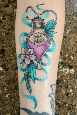 Potion bottle on my girlfriend, first time she let me tattoo her!
