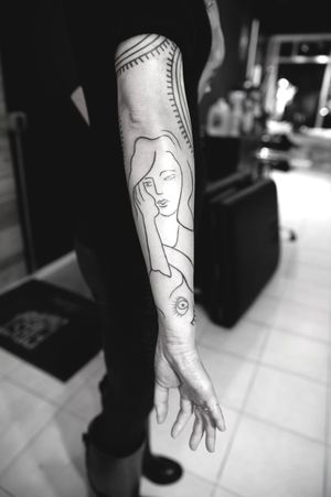 Matisse and picasso inspired line art tattoo