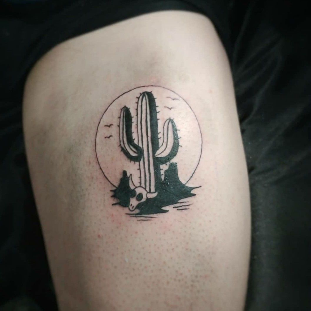 Tattoo uploaded by Voodoo Tatts • #blackwork #desert #cactus #skull  #cowskull • Tattoodo