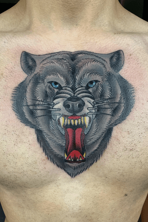 Neottadtional wolf sternum tattoo color 