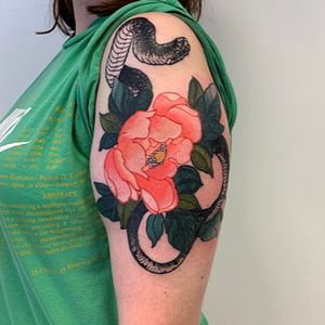 Peony ans Snake tattoo. this was one of my flash pieces i had drew up for my instagram ^_^