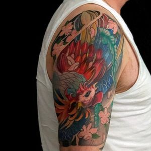 Chinese style rooster tattoo by @joee_galloway
