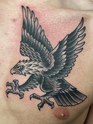 I wish I could tattoo an #eagle everyday. #traditional #neotraditional #blackandgrey #chesttattoo