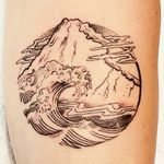 Fine line wave and mountain with stippling 