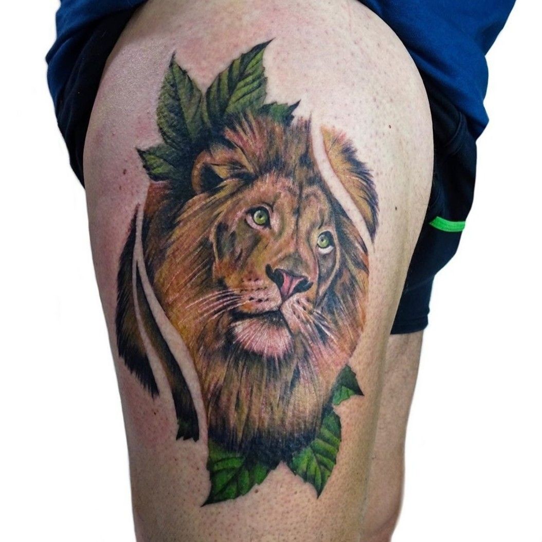 colorful lion tattoo
