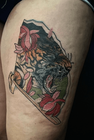 Japanese tiger fan tattoo 