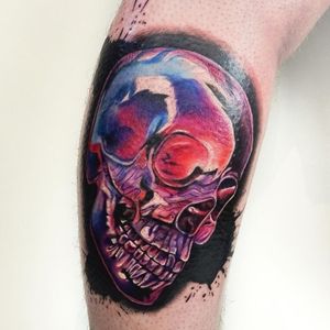 Full colour glass skull with black water colour. 