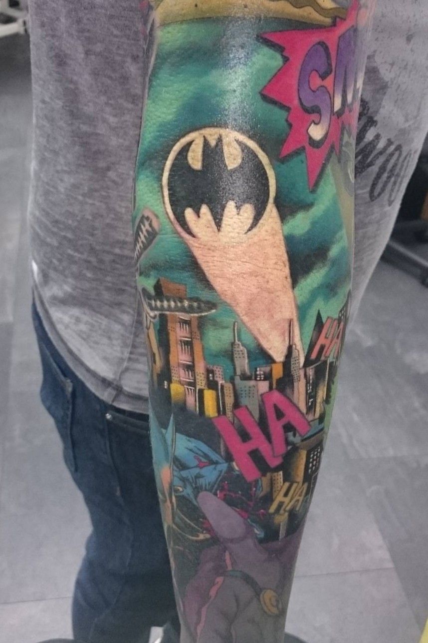 Tattoo uploaded by Sammy Kent (@startattooist) • #marvel #MarvelTattoos  #colourtattoo #colour #dc #dctattoo #comic #ComicTattoos #tattooartist # batman #joker #hulk #point2point #tattoostudio #erith #kent #southlondon •  Tattoodo