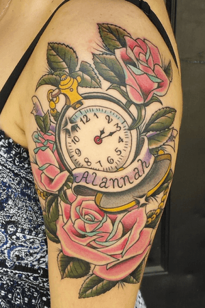 Roses, pocket watch and Daughters name for Yessenia.