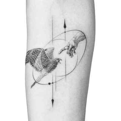 “If you want to see an endangered species, get up and look in the mirror.” ― John Young Thank you Pierre for the trust and the complete freedom with your idea! The bird is an andangered species called the Reunion Harrier, from the islands Pierre is from. More project like this please. Done at the beautiful @southcitymarket -Finest black ink in London- Books open for London Inquiries: peter.laeviv@gmail.com . . . . . #tattoodo #singleneedle #londontattooartist #tattooart #blackandgreytattoo #microrealism #finelinetattoo #fineline #blackworkers #ink #tattooing #tattooartist #londontattoo #tattoo #linework #iblackwork #laeviv #blackandgrey #singleneedletattoo #microtattoo #btattooing #inkstinctsubmission #endangeredspecies #reunionharrier #papangue #geometrytattoo #creationofadam #handofgod #birdtattoo #michelangelo