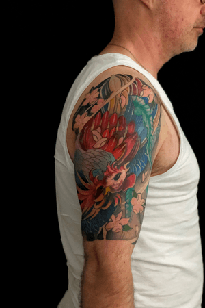 Chinese rooster half sleeve 