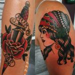 #tattoo #tattoos #tattooist #tattooartist #colour #colourtattoo #traditionaltattoos #traditionaltattoo #oldschool #rose #rosetattoo #dagger #daggertattoo #gypsywoman #gypsygirl #gypsyheadtattoo #gypsygirltattoo #oldschooltattoo #point2point #tattoostudio #erith #kent #southlondon 