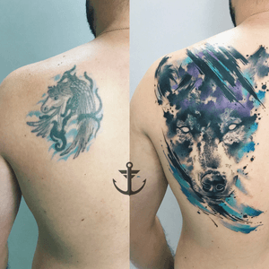 Wolf Watercolor - Cover up Tattoo by Felipe Bernardes.