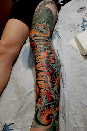 Large Octopus fusion leg sleeve for Morgan. I love doing bright bold coloring. 