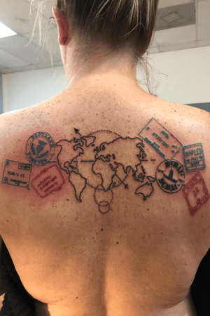World map and passport stamps