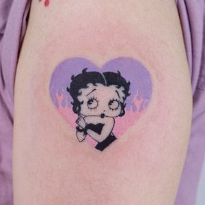 Cool tattoo by Log Tattoo #LogTattoo #cooltattoos #tattooidea #cooltattoo #cool #favorite #bestoftheday #tattoosforwomen #tattoosformen #bettyboop #fire #heart #pastel #cute #pinup #arm