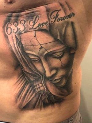 virgin mary black and white tattoo
