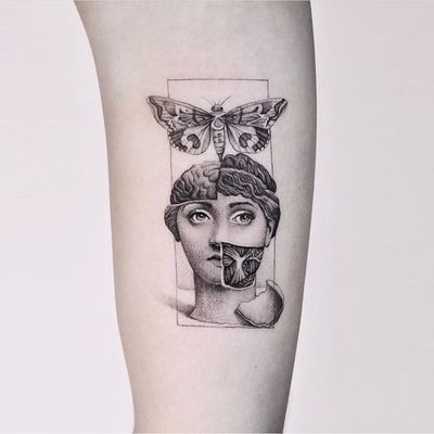 Cool tattoo by Edit Paints #EditPaints #cooltattoos #tattooidea #cooltattoo #cool #favorite #bestoftheday #tattoosforwomen #tattoosformen #blackandgrey #illustrative #butterfly #moth #fornasetti #arm