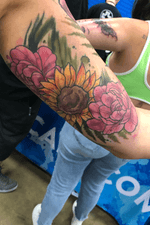 Inner bicep portion of a half sleeve watercolor floral piece (Villain Arts Dallas Tattoo Convention 2019)