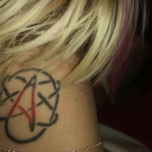 Atheist ⚛ copywritten symbol on back of my neck