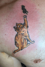 Client wanted their cat, Moe (Full name Mo’ Money) tattooed on them reaching for money (Villain Arts Dallas Tattoo Convention 2019)