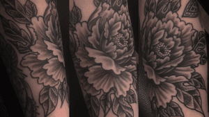 Black and grey japanese peony flower tattoo