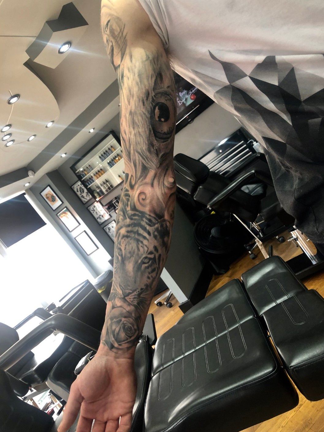 Tattoo uploaded by Morgan Degg  fullsleeve sleeve tiger forearm rose  eagle eye  Tattoodo