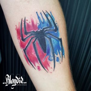 Spiderman with watercolor 🕷🕸 #blondietattoostudio #watercolorartist #watercolortattoo #spidermantattoo 