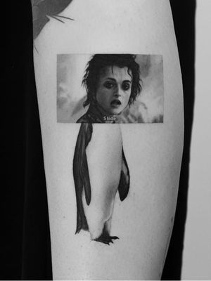 Cool tattoo by Pawel Indulksi #PawelIndulski #cooltattoos #tattooidea #cooltattoo #cool #favorite #bestoftheday #tattoosforwomen #tattoosformen #marlasinger #fightclub #penguin #blackandgrey #realistic #arm