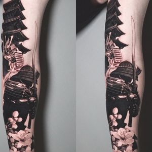 Japanese samurai full sleeve in progress | #blackandgrey #realism #tattoo