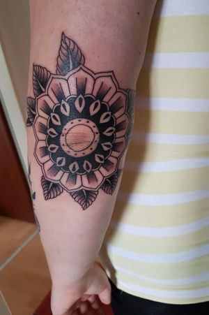 Elbow Tattoo #mandala #tattooart #ithurtprettybad #blackandgrey 