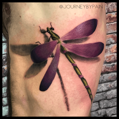 A fun color dragonfly across the ribs ! My man hung in there tough in that painful spot :) #neotraditional #neotrad #blackandgrey #miami #miamitattooartist #miamitattooshop #color