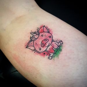 Tattoo uploaded by Charlotte louise • Cute little pig #watercolourpig #cute  #small #watercolour #little #happy #simpletattoos #smalltattoos • Tattoodo