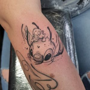 Stitch and duck #duckonstitch #duckonthehead #stitch #stitchtattoo #blackwork #simple #delicate #cute #littlehesrts #whitebits