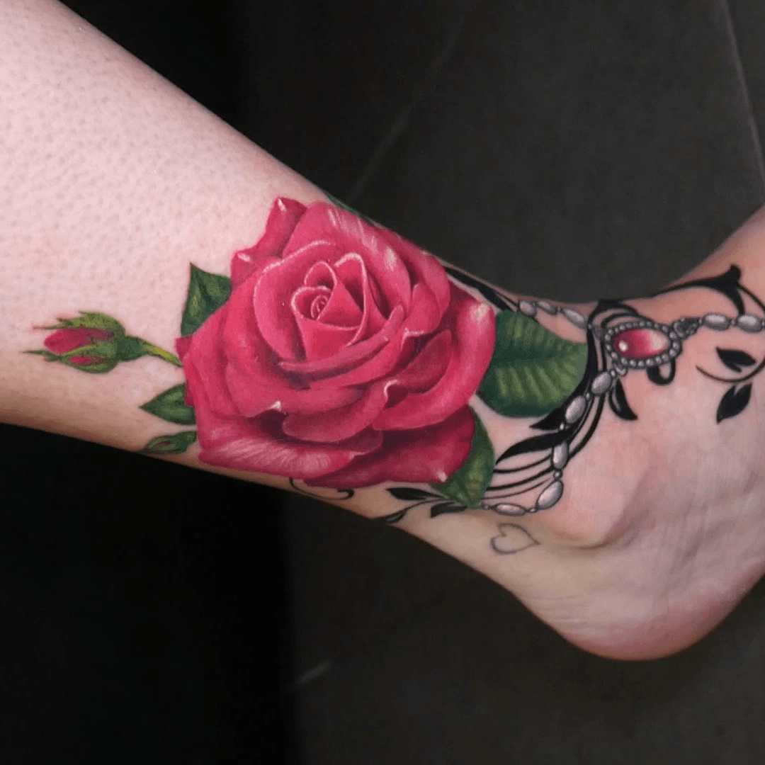 Blue rose  rosary beads  Ankle tattoos for women Rose tattoos for women Rose  tattoo on ankle