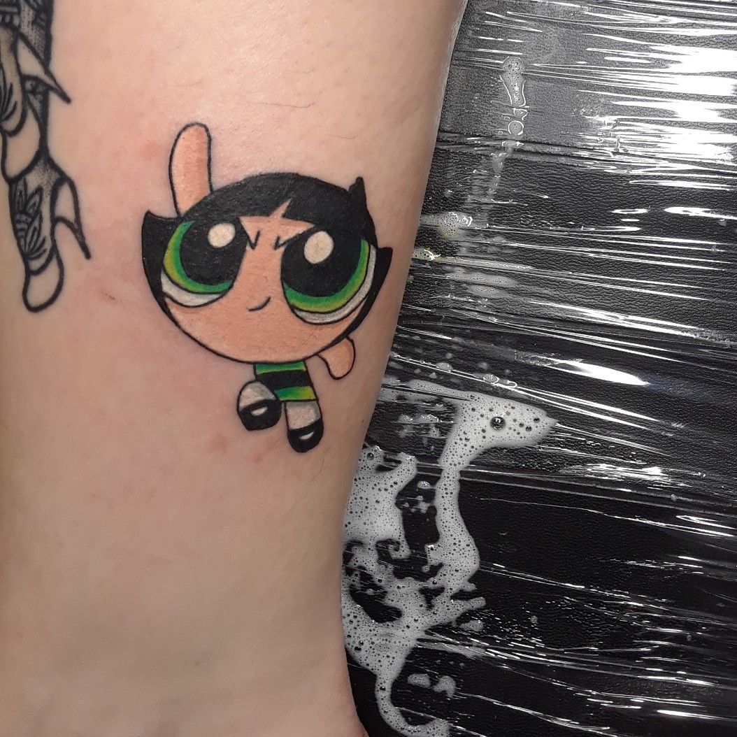 Buttercup from Powerpuff girls tattooed on the ankle