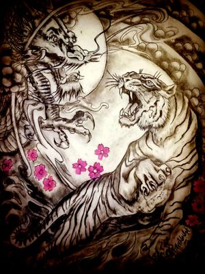 This here is a Japanese style Oil painting that I just finished this week and I am so looking forward to TATTOOING it on someone very soon ! It is the perfect size for a back piece , I'm giving a special deal on it yeah !  hoo is up for a back piece " 😎
