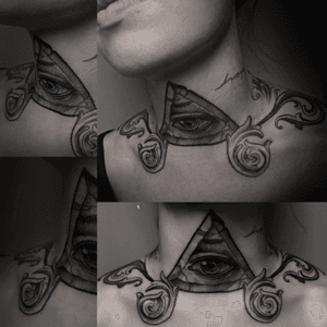Neck piece - in progress - #allseeingeye #triangle #freemason #eye #neck #neckpiece #tattoo #girltattoo #femenine #femenino #girly #chica #tatuaje #woman #barroque #ornaments 