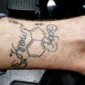 My take on the serotonin molecule and semi colon bandwagon... with a little inspiration from the color morale! Also my ankle.... that shin bone though... 