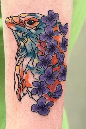 Fun watercolor bird and flower design