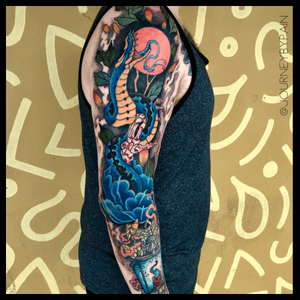 A super amazingly fun neo traditional color sleeve I got the fortune to do :) #neotraditional #miami #miamitattooartist #miamitattooshop #sleeve #colorsleeve