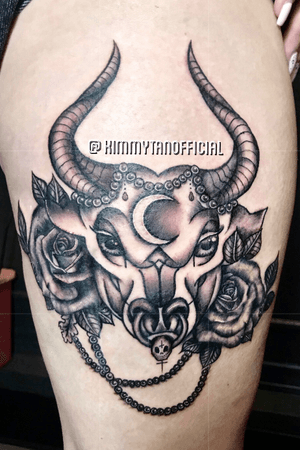 *Original design*Taurus Bull + roses tattoo by Kimmy Tan IG @ KimmyTanOfficial. 2018